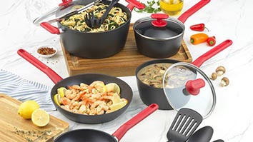 Pots, pans, and utensils with food in them