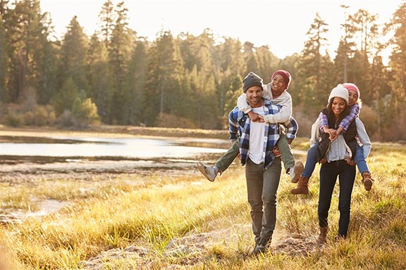 Family hiking in the outdoors